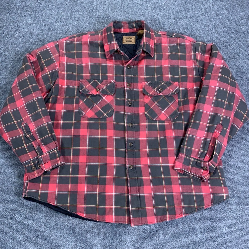 VTG St Johns Bay Work Shirt Mens XXL Red Plaid Quilted‎ Flannel Lined Grandpa